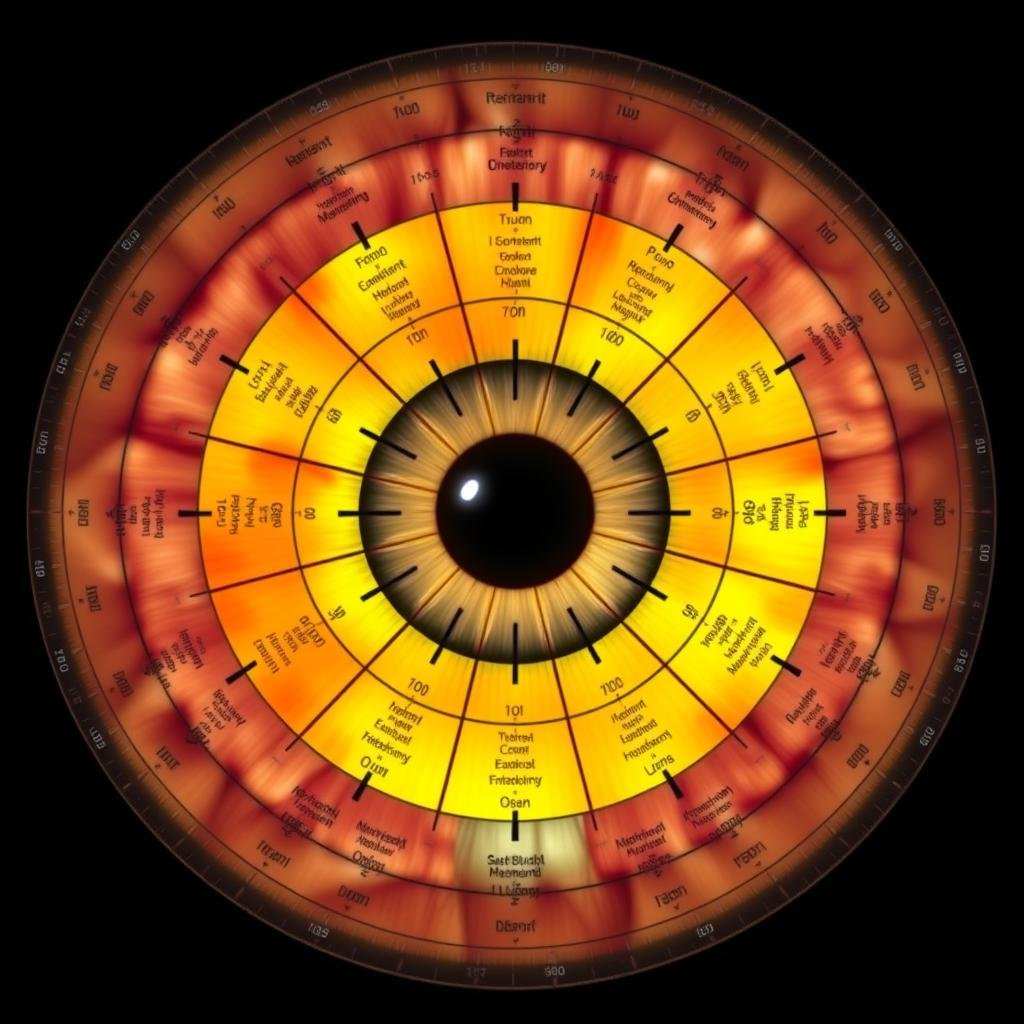detailed iridology chart with labeled zones for home reference