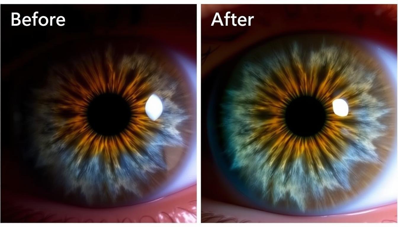 Before and after iris images showing changes following health interventions Before and after iris images showing changes following health interventions