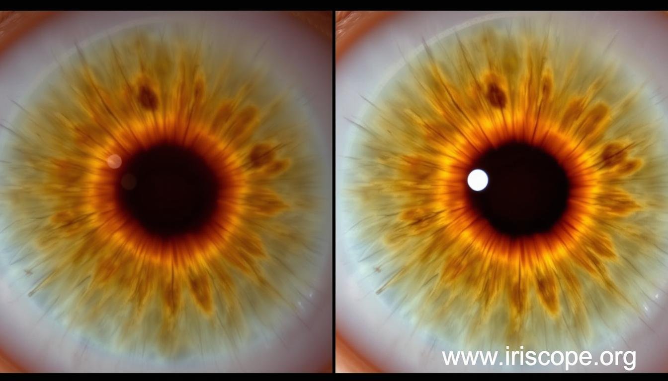 Before and after iris images showing subtle changes over time
