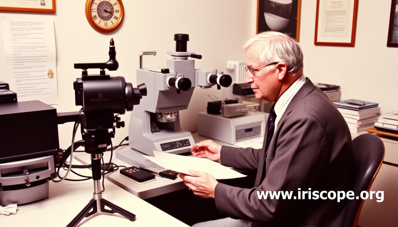 Bernard Jensen documenting findings during a clinical iridology assessment Bernard Jensen documenting findings during a clinical iridology assessment