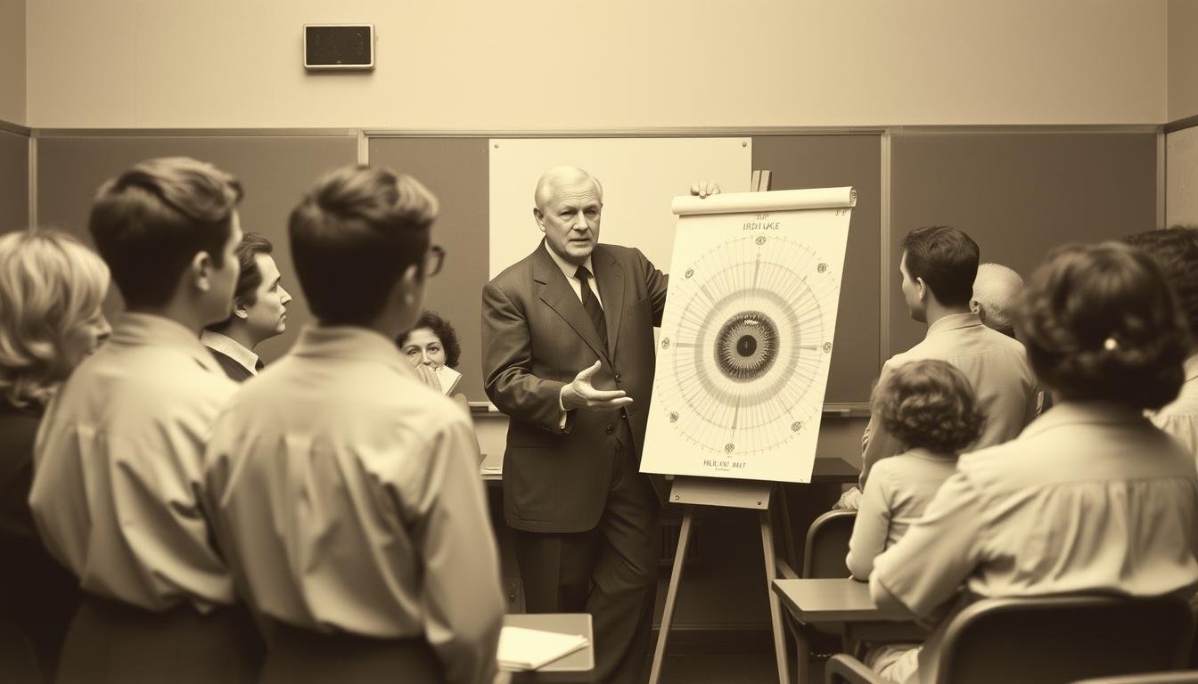 Bernard Jensen teaching a group of students about iridology Bernard Jensen teaching a group of students about iridology
