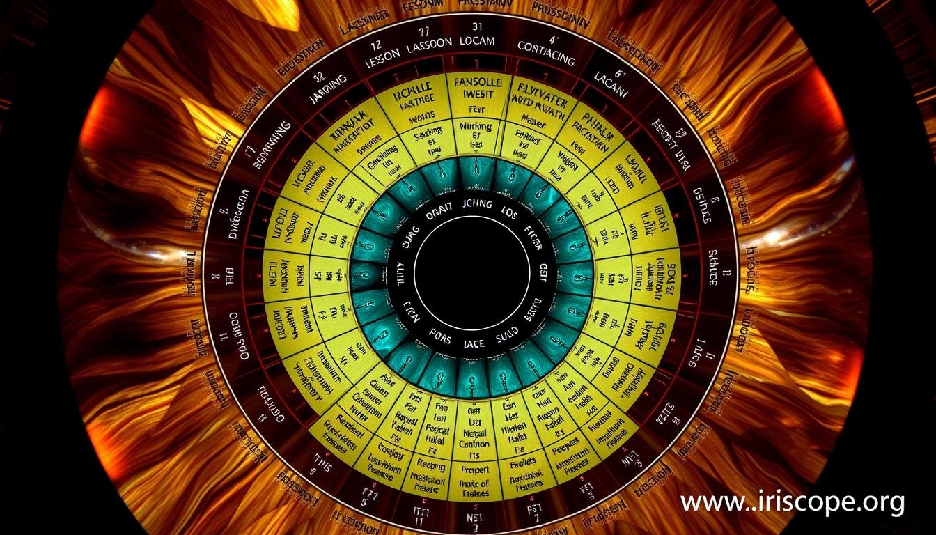 Bernard Jensen's detailed iridology chart showing organ relationships