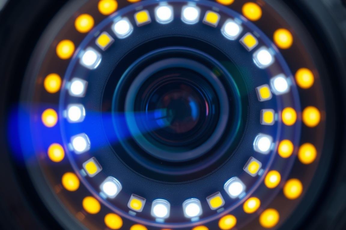 Close-up of LED lighting system on an iridology lens showing the arrangement of LEDs Close-up of LED lighting system on an iridology lens showing the arrangement of LEDs