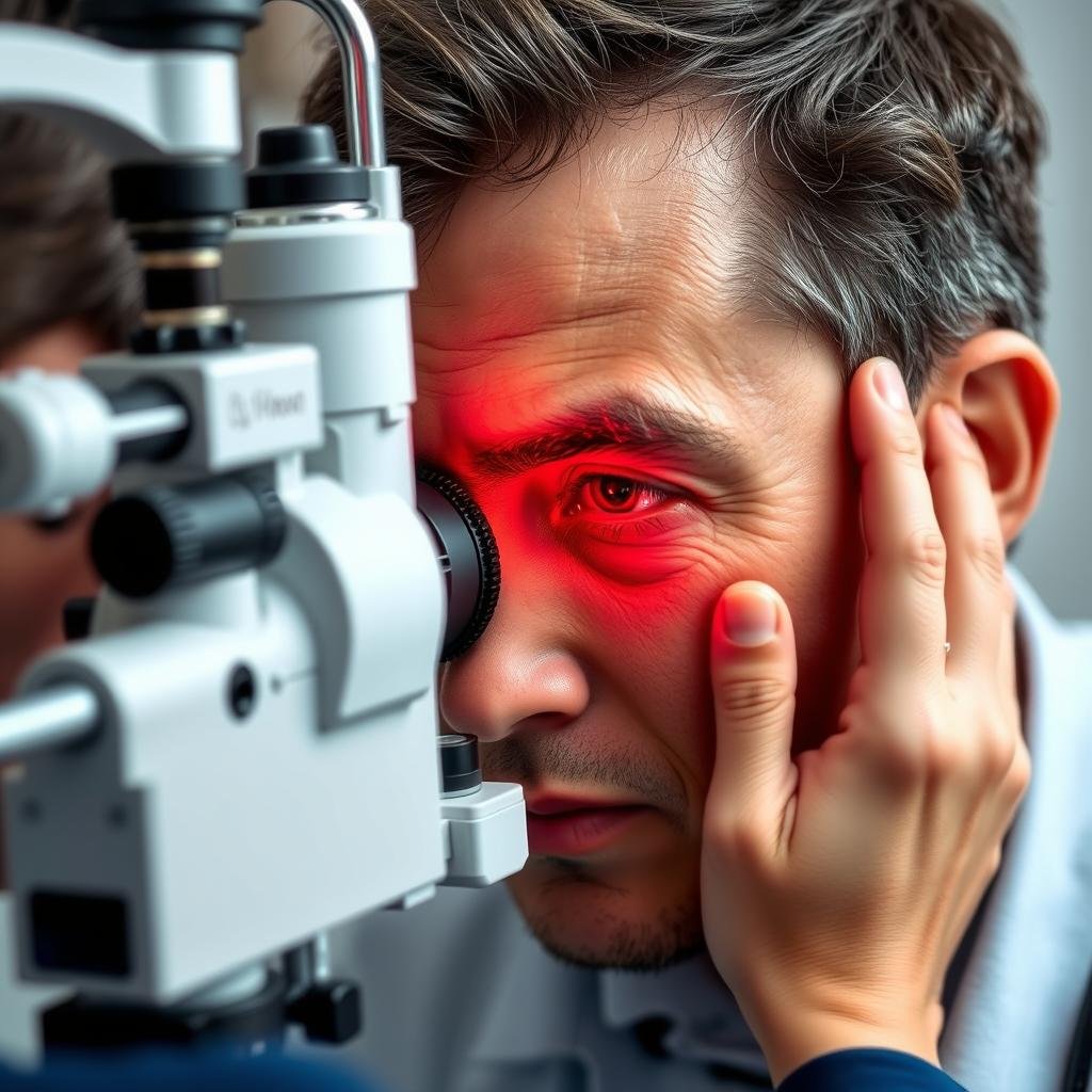 Close-up of a professional using a high-magnification iridology lens Close-up of a professional using a high-magnification iridology lens