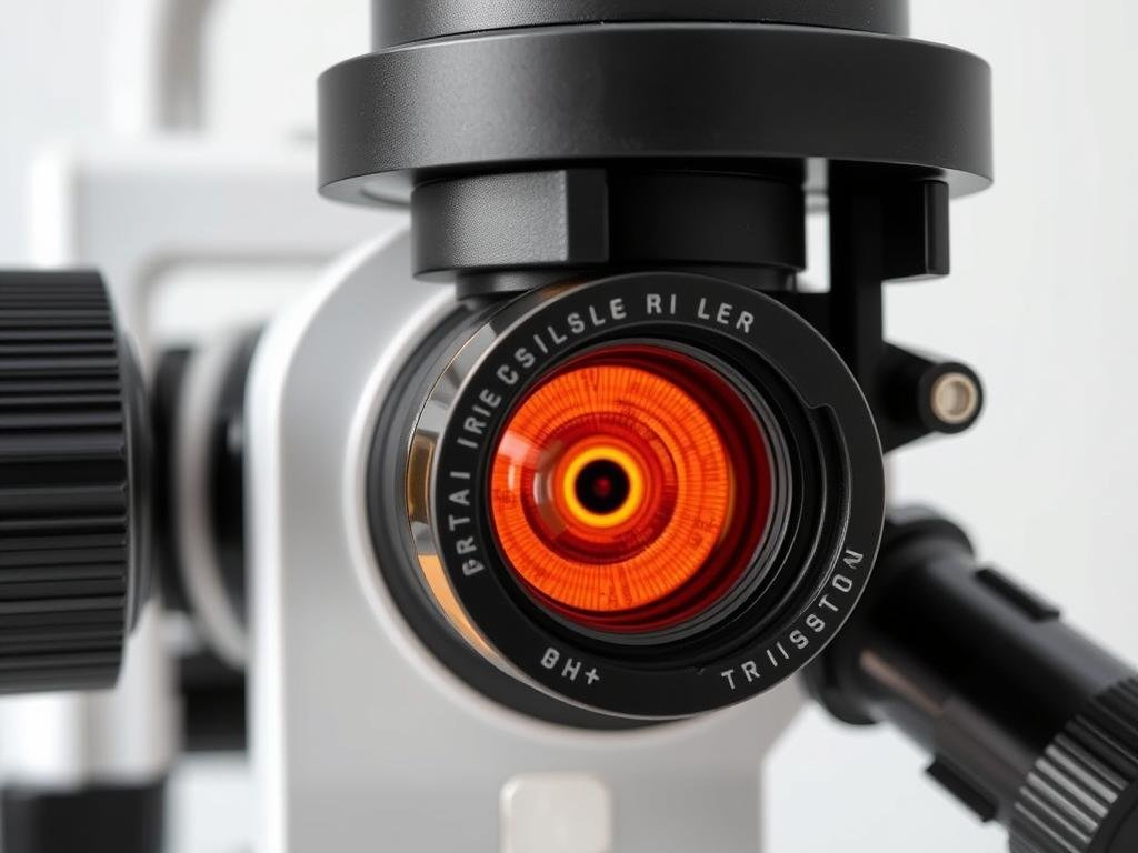 Close-up of an iridology camera showing its specialized lens and lighting system Close-up of an iridology camera showing its specialized lens and lighting system