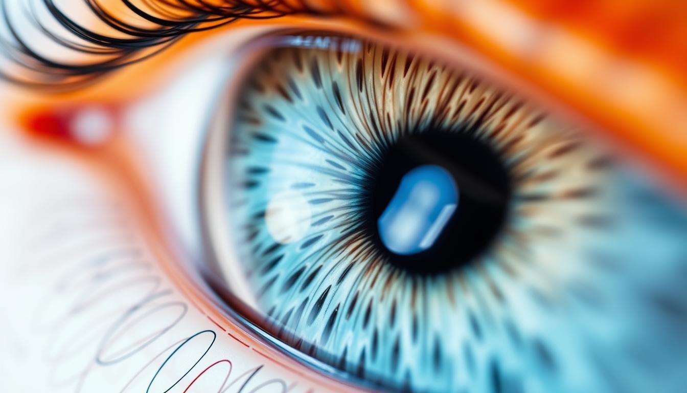 Close-up of high-quality iridology chart showing detailed iris mapping