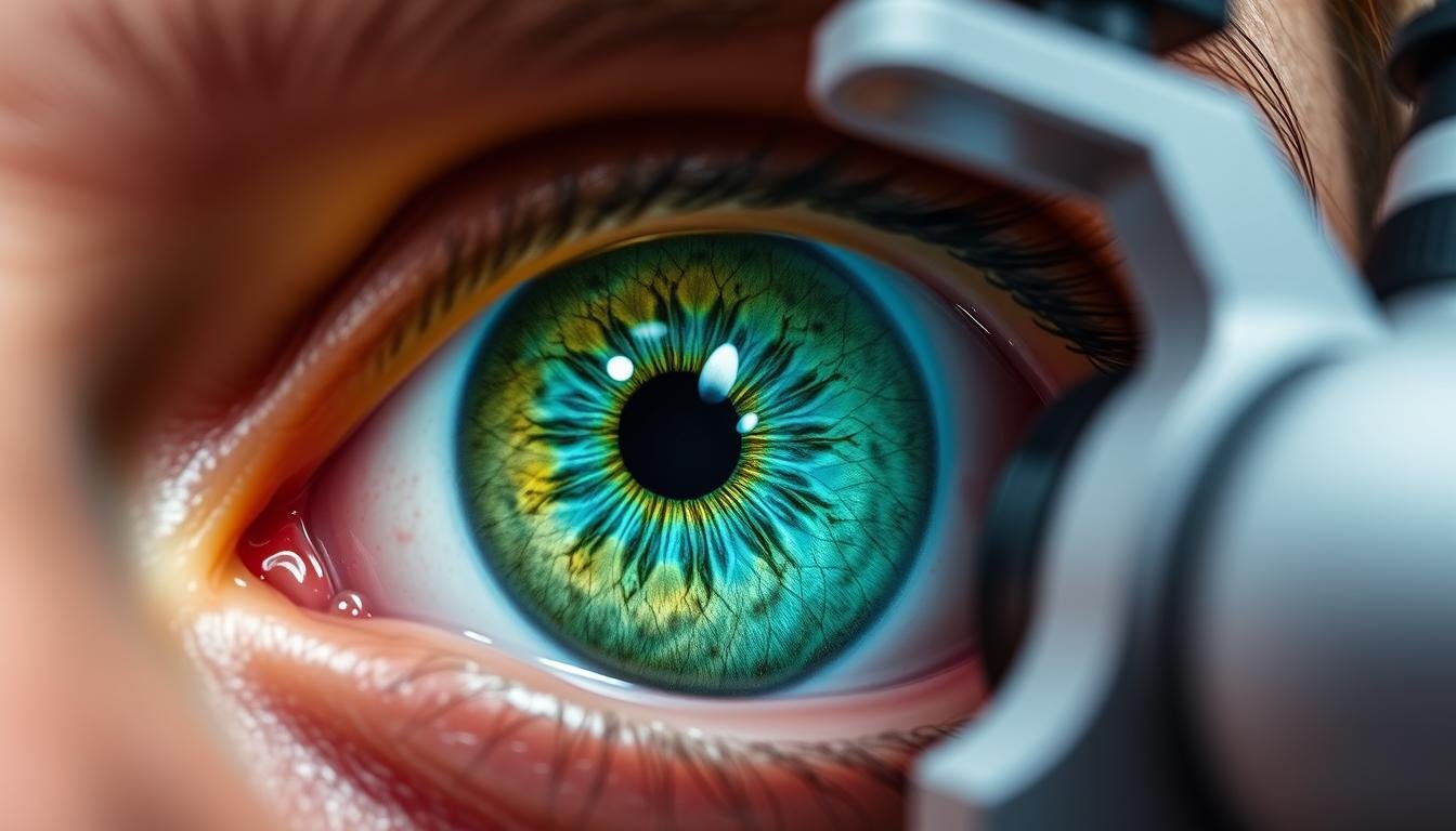 The Art and Science of Eye Reading in Iridology 1 Close-up of human iris being examined with iridology equipment