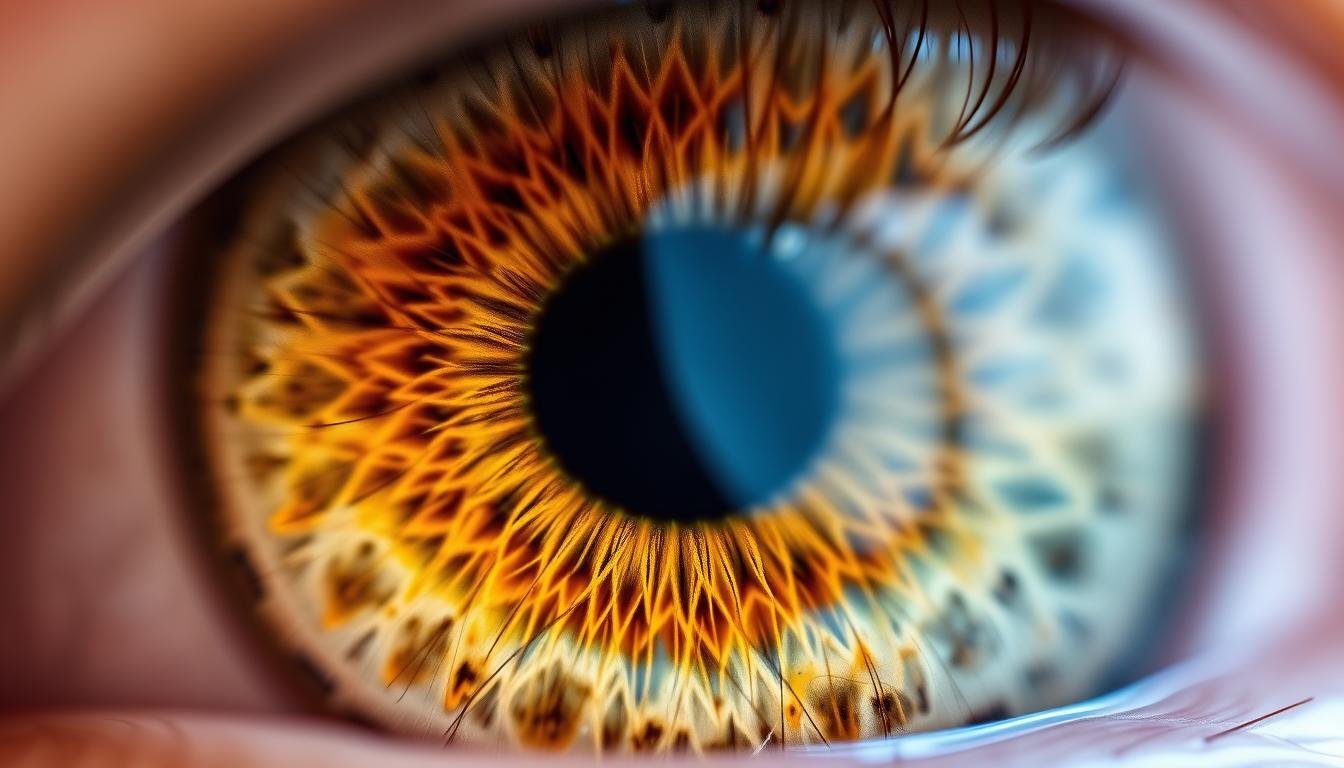 Close-up of human iris showing detailed patterns and structures analyzed in iridology Close-up of human iris showing detailed patterns and structures analyzed in iridology