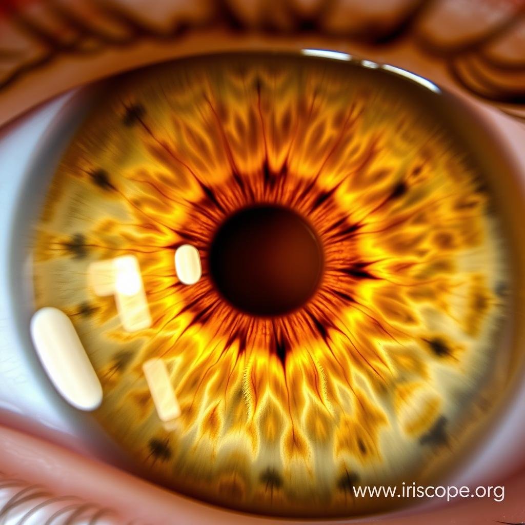 Close-up of human iris showing distinct markings and zones