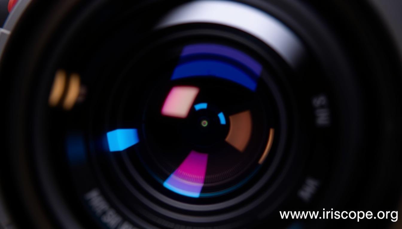 Close-up of iridology camera optical system showing lens elements