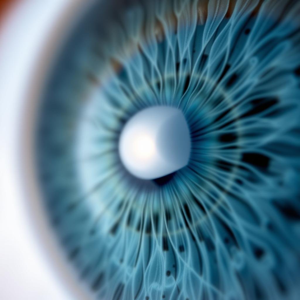 Close-up of iris showing specific markings referenced on an iridology chart
