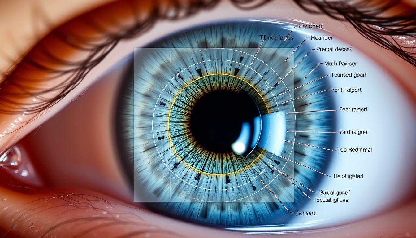 Close-up of iris with Bernard Jensen Chart overlay Close-up of iris with Bernard Jensen Chart overlay