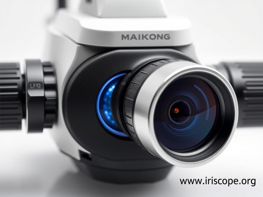 Close-up of professional iridology camera showing specialized components Close-up of professional iridology camera showing specialized components