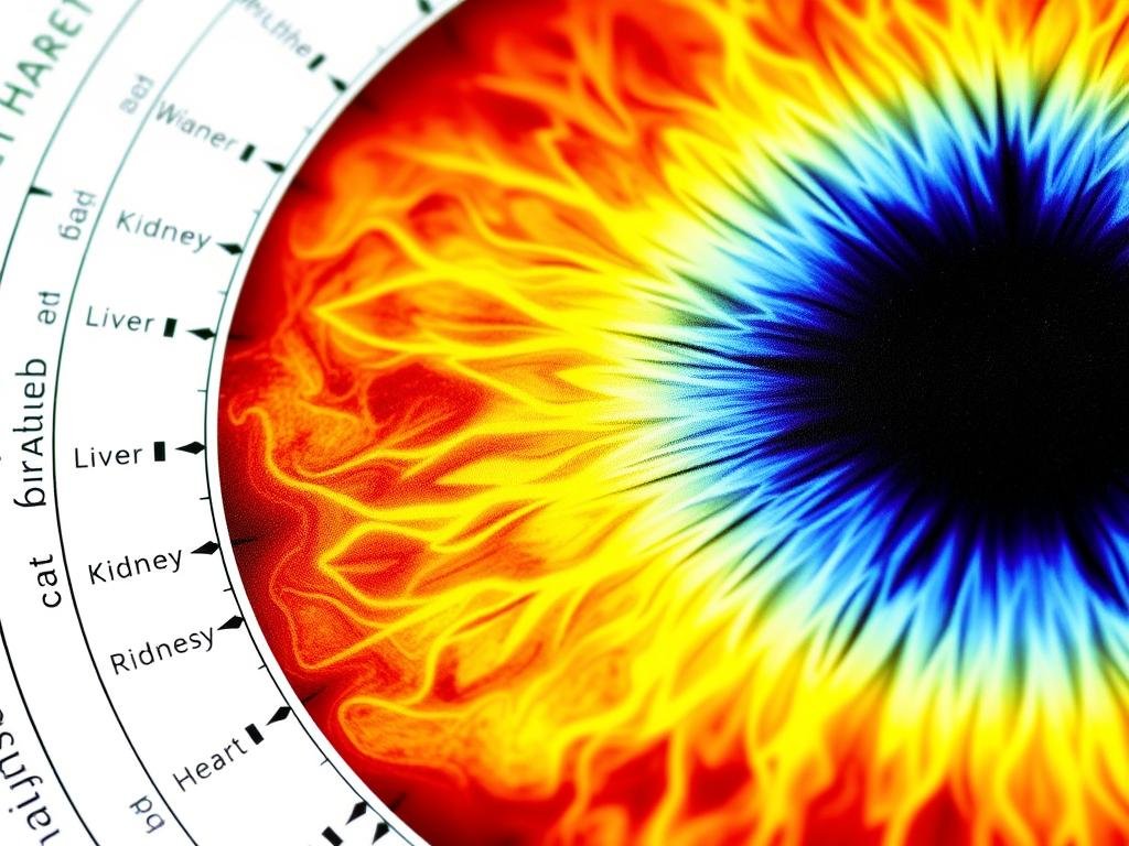 Close-up view of the Bernard Jensen Iridology Chart with labeled zones Close-up view of the Bernard Jensen Iridology Chart with labeled zones