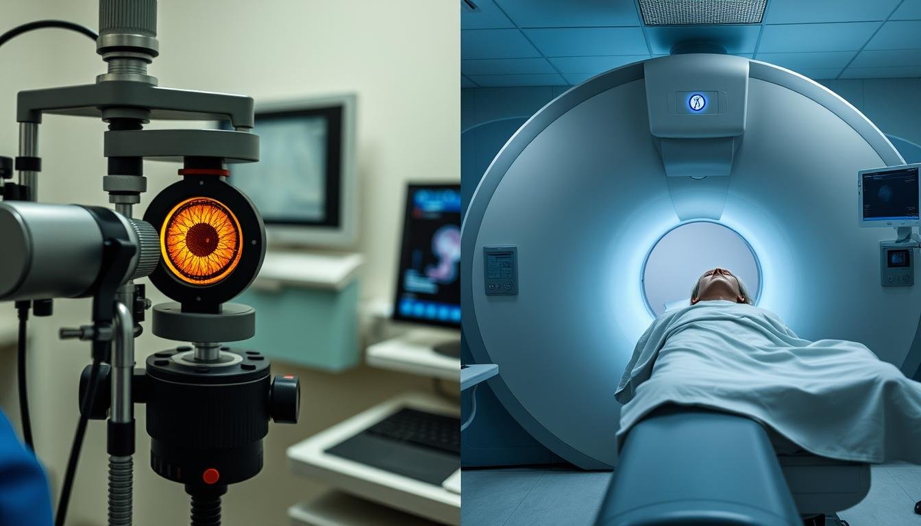 Comparison of iridology examination and patient undergoing MRI scan Comparison of iridology examination and patient undergoing MRI scan
