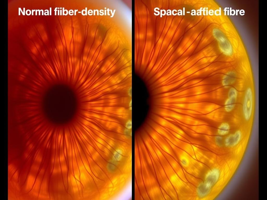 Comparison of normal and fatigued iris fiber patterns in Iridology Iris Diagnosis