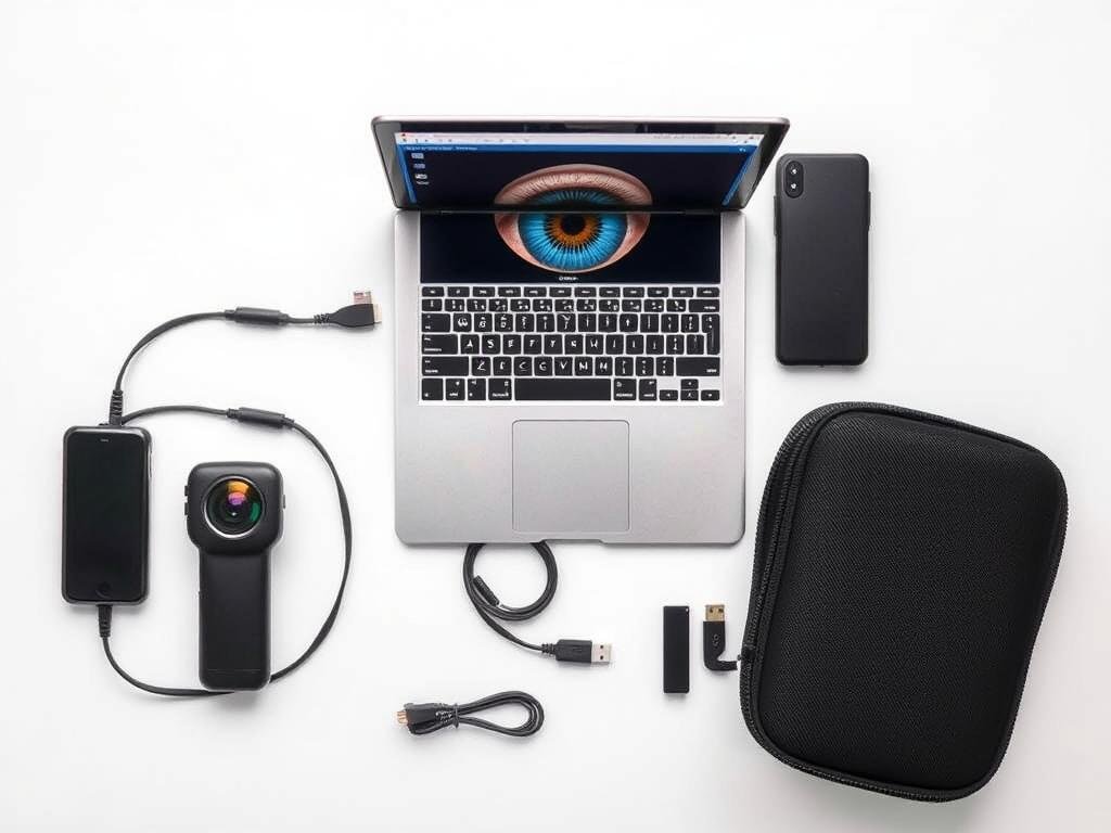 Components of a portable iridology device including lens, camera, and software interface Components of a portable iridology device including lens, camera, and software interface