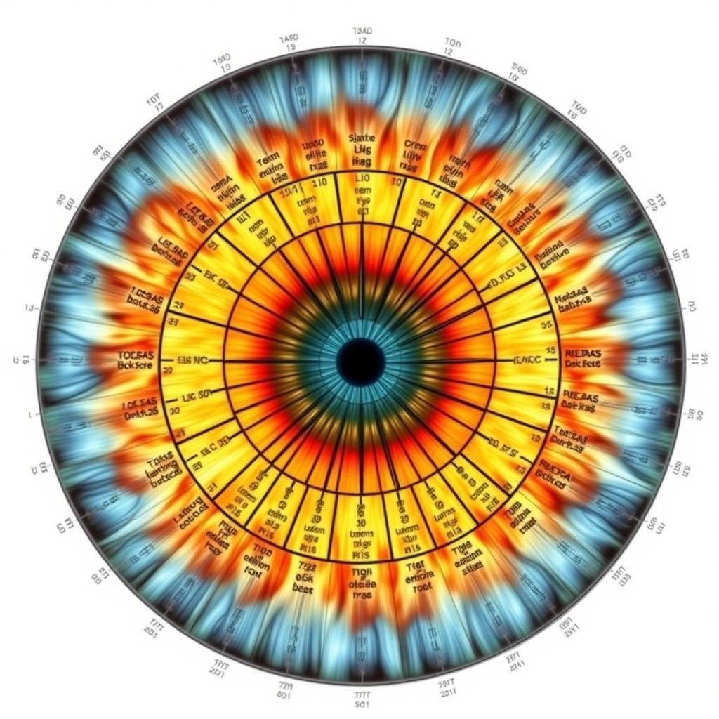 Comprehensive iridology chart showing the correlation between iris zones and body systems Comprehensive iridology chart showing the correlation between iris zones and body systems