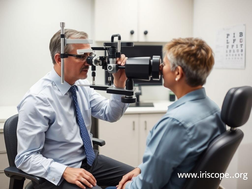 Conventional eye examination with standard equipment Conventional eye examination with standard equipment