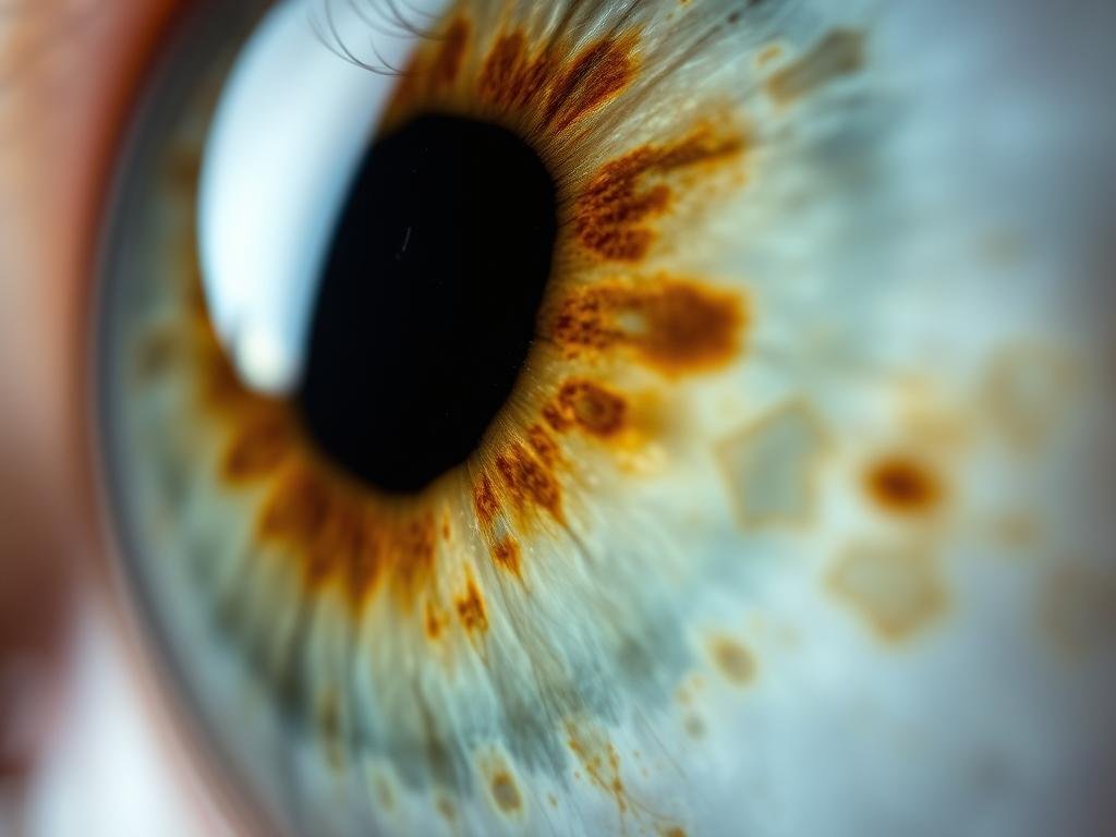 Dark toxic settlement patterns in iris during iridology reading Dark toxic settlement patterns in iris during iridology reading