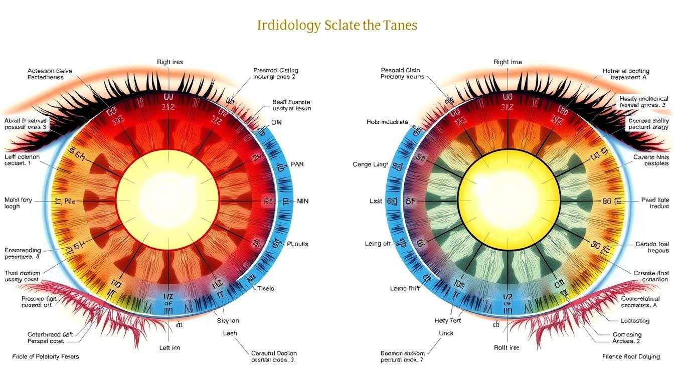 Detailed Iridology Chart showing iris zones and corresponding body systems
