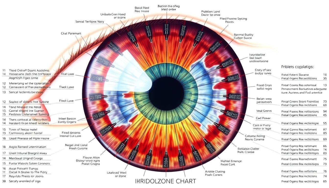 Modern Advances in Iridology Technology 4 Detailed iridology chart showing different zones of the iris and their corresponding body systems