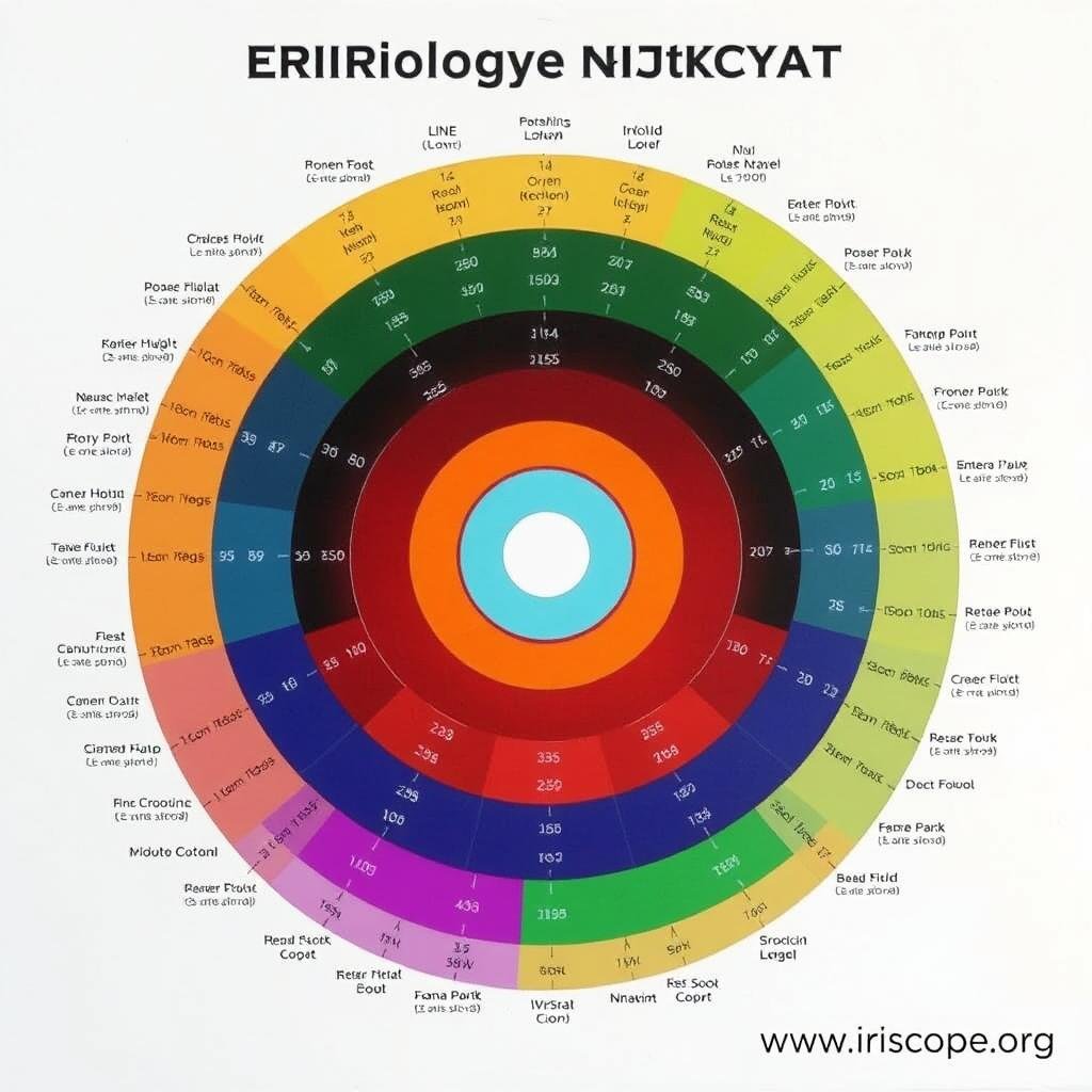 Detailed iridology chart showing iris zones and corresponding body systems