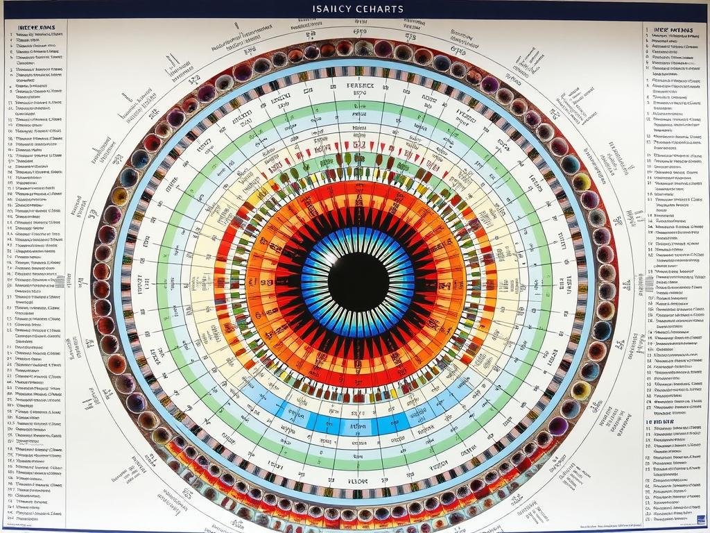 نمودار ایریدولوژی دقیق نشان دهنده مناطق عنبیه نقشه برداری شده به سیستم های بدن Detailed iridology chart showing iris zones mapped to body systems