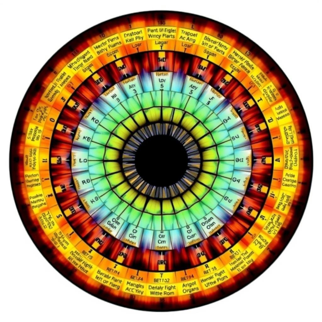 Detailed iridology chart showing the various zones of the iris and their corresponding body systems
