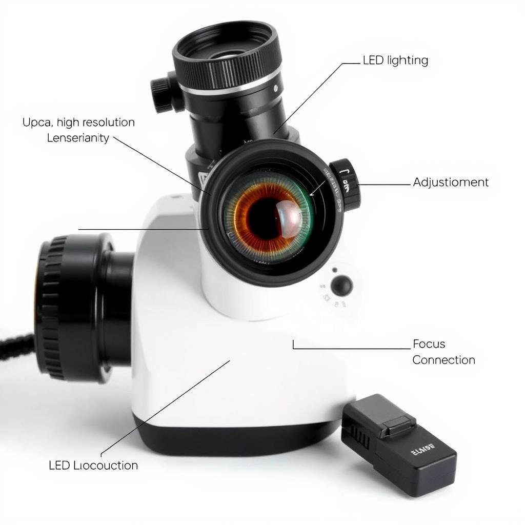Diagram showing the components of an iridology camera