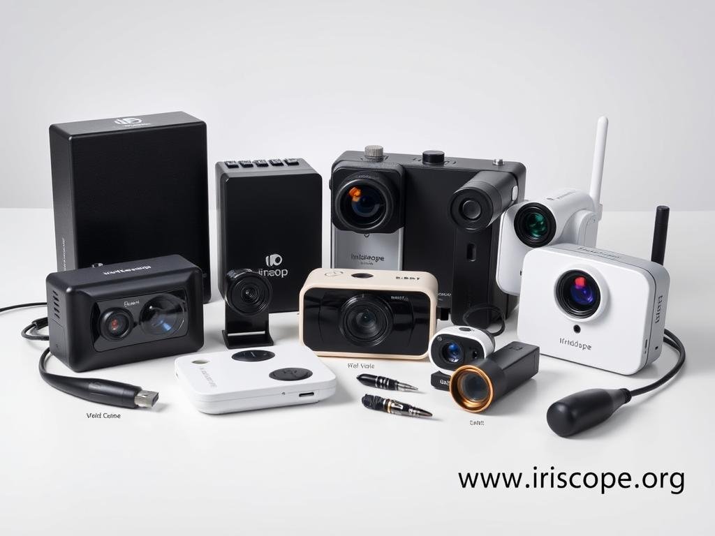 Different types of iridology cameras displayed together