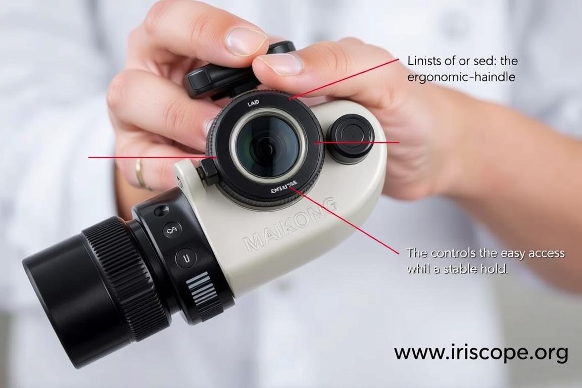 Ergonomic handle design of MAIKONG iridology camera