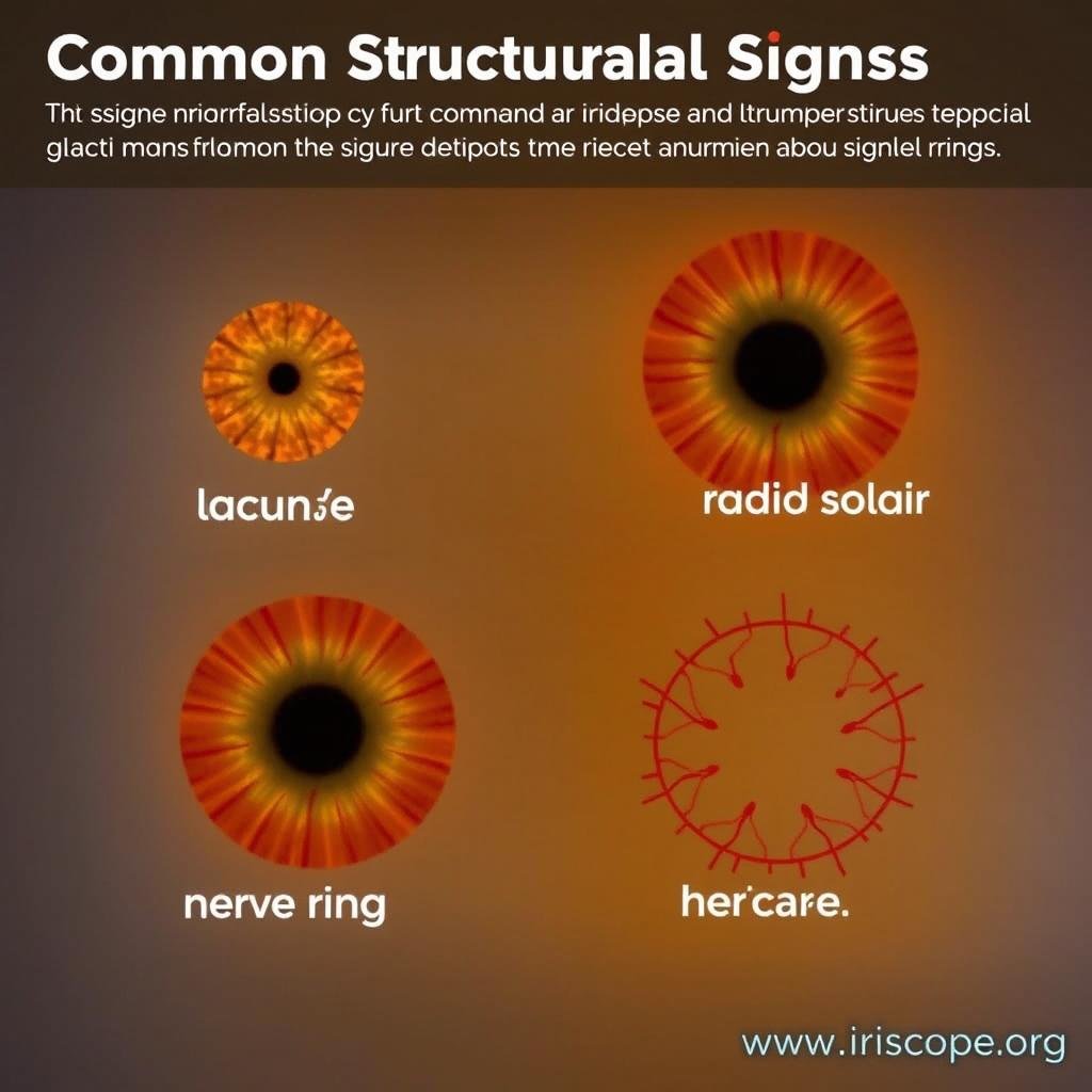 Examples of structural iris signs in Jensen's iridology system Examples of structural iris signs in Jensen's iridology system