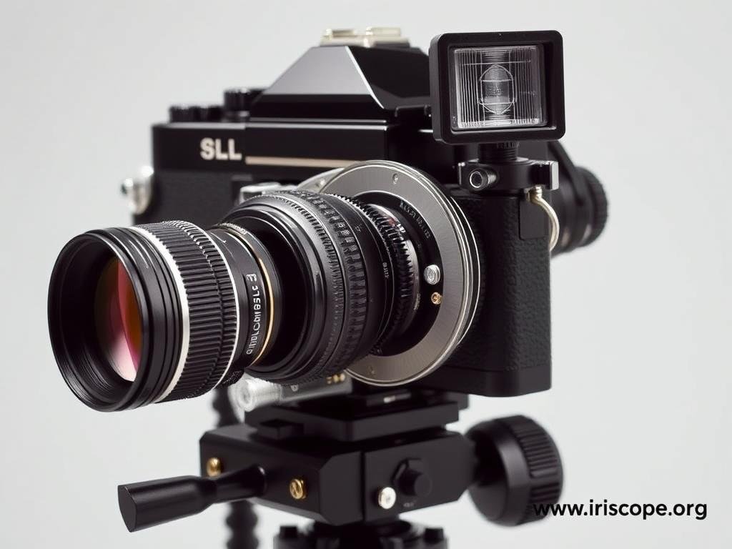 First generation iridology camera from the 1960s with attached flash system