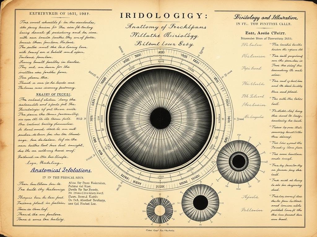 Historical Iridology Chart from the 19th century showing early mapping techniques
