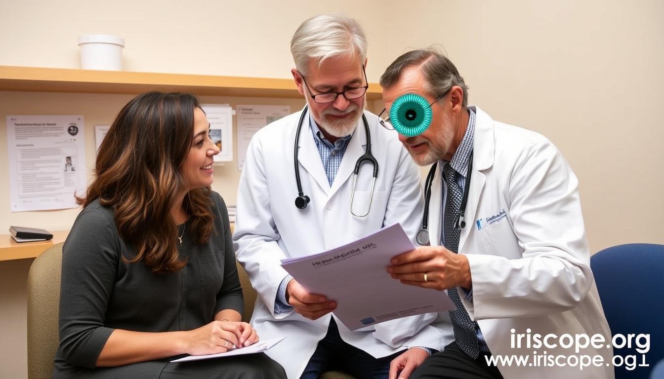 Iridologist and medical doctor collaborating on patient care