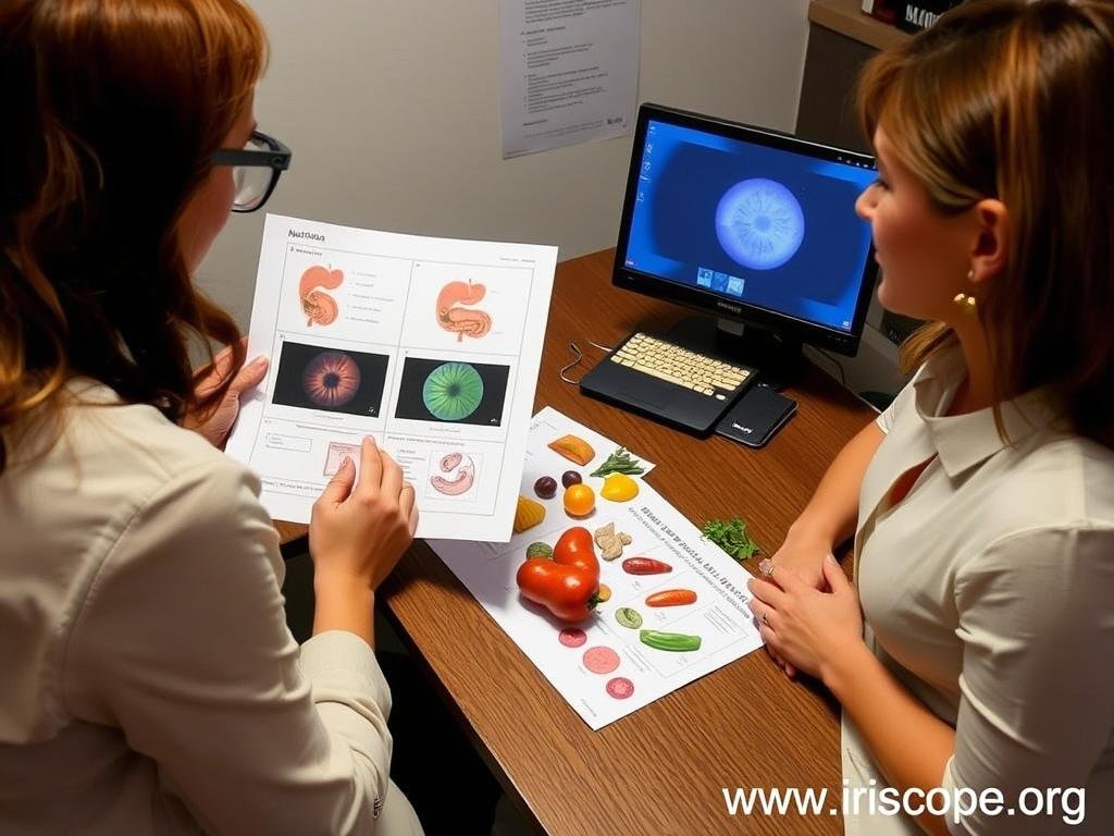 Iridologist and nutritionist creating personalized nutrition plan Iridologist and nutritionist creating personalized nutrition plan