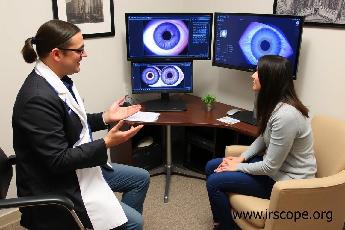 Iridologist conducting a consultation with a client