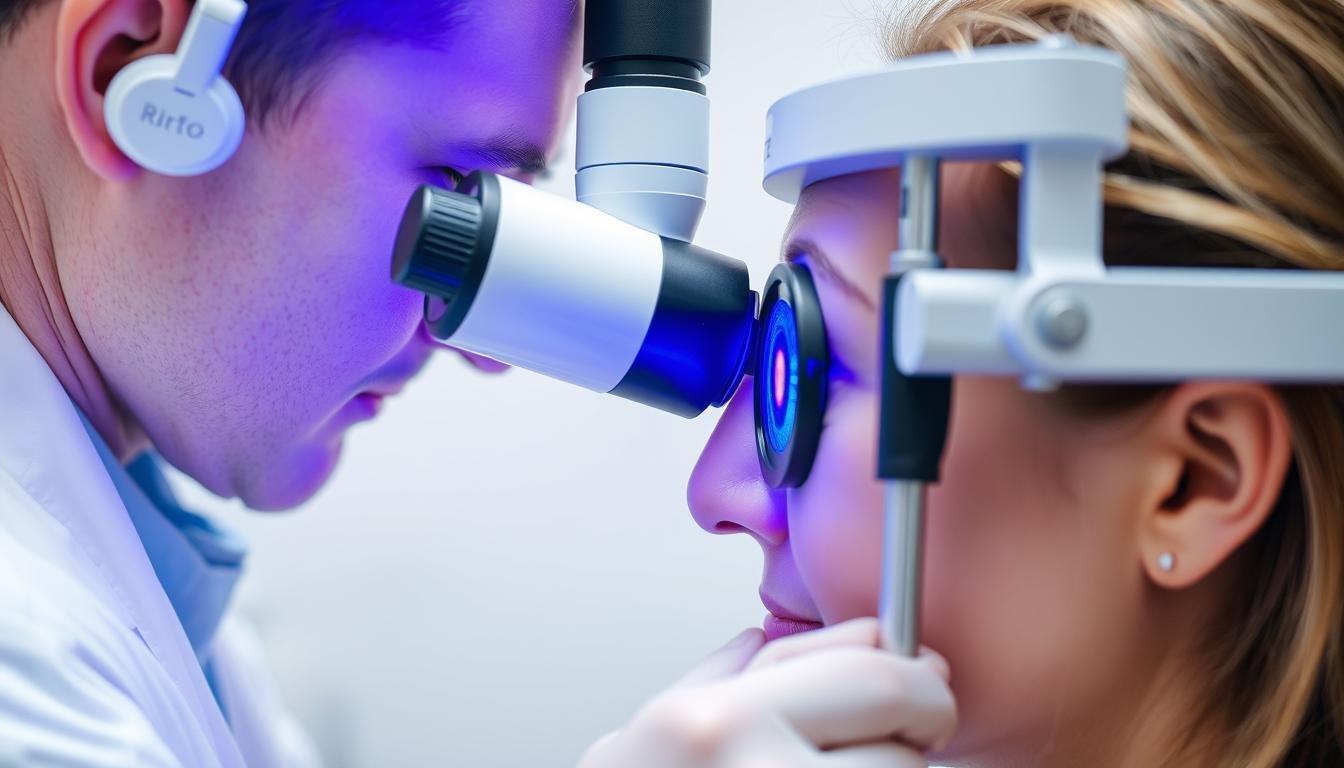 Top Benefits of Iridology Iris Diagnosis for Health Screening 1 Iridologist examining a patient's iris with specialized equipment