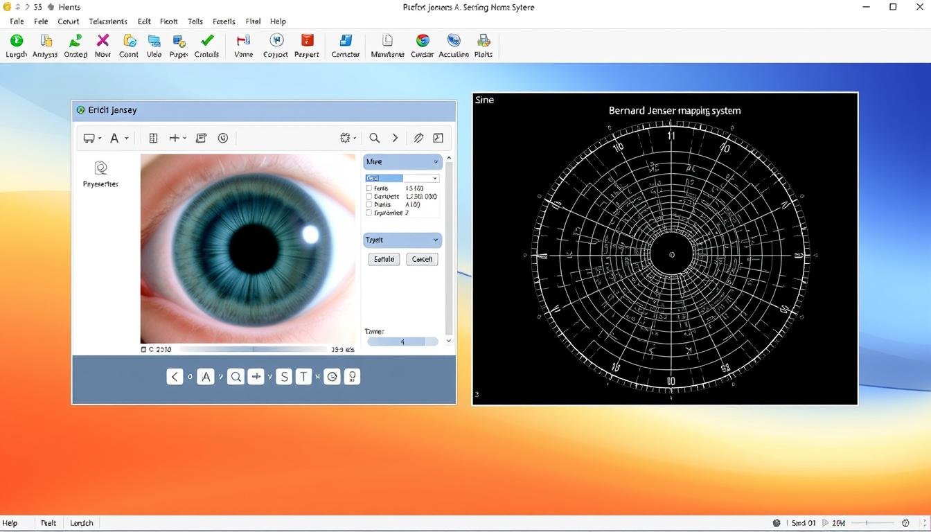 Iridology software interface showing analysis based on Bernard Jensen's methodology Iridology software interface showing analysis based on Bernard Jensen's methodology