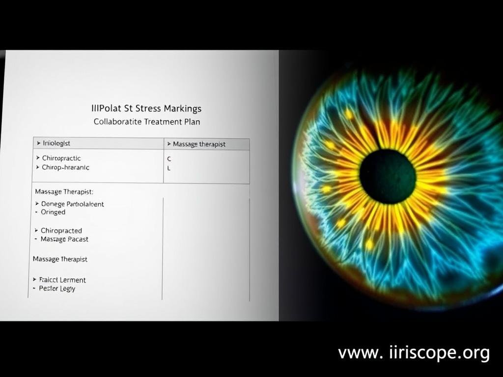 Iris image showing spinal stress markings with corresponding treatment plan Iris image showing spinal stress markings with corresponding treatment plan