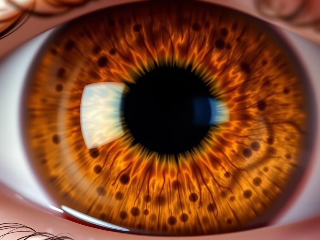 Iris photograph showing nervous system stress markers according to iridology