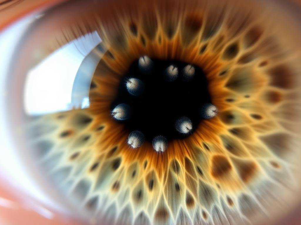 Iris showing lymphatic rosary pattern indicating fatigue in Iridology Iris Diagnosis