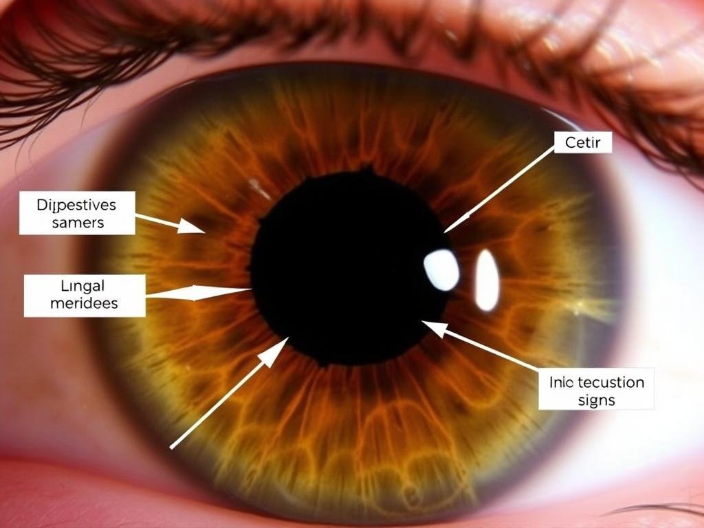 Iris signs indicating digestive system imbalances in Iridology Iris Diagnosis