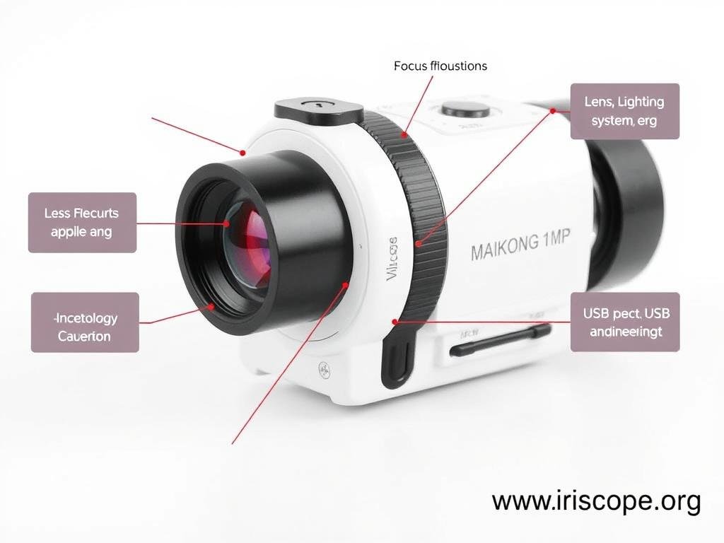 MAIKONG 12MP Iridology Camera with detailed component labeling