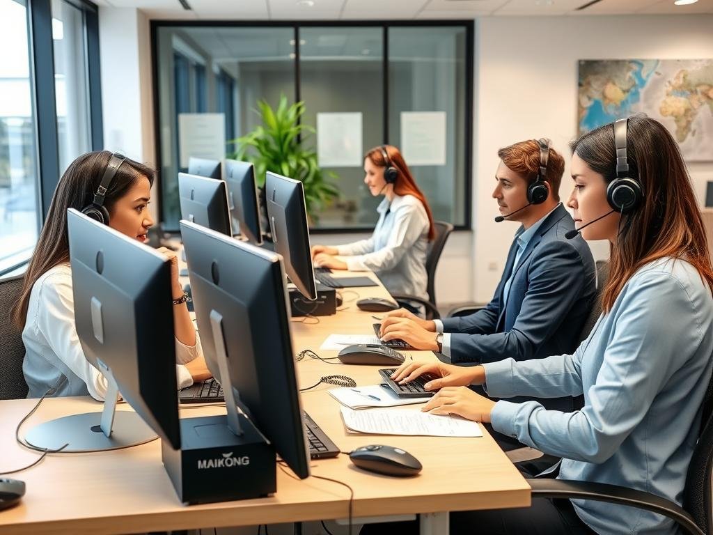 MAIKONG customer support team assisting clients with iridology equipment