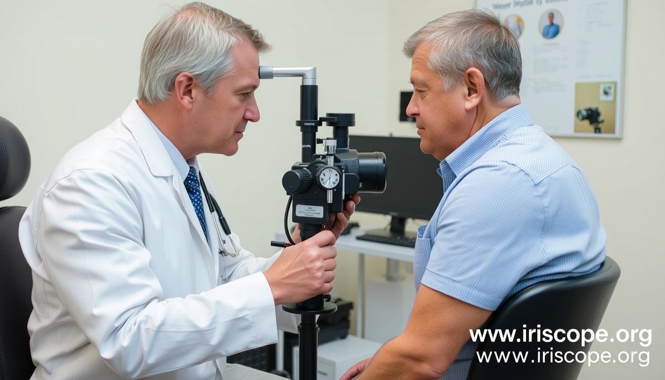 MAIKONG iridology camera being used in a clinical setting