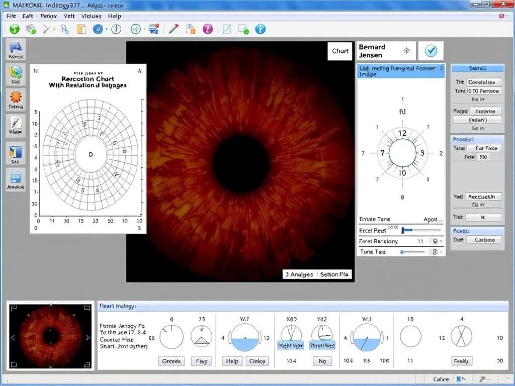 MAIKONG iridology software interface showing iris analysis MAIKONG iridology software interface showing iris analysis