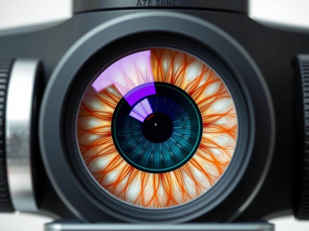 Magnification system of an iridology camera showing optical components Magnification system of an iridology camera showing optical components