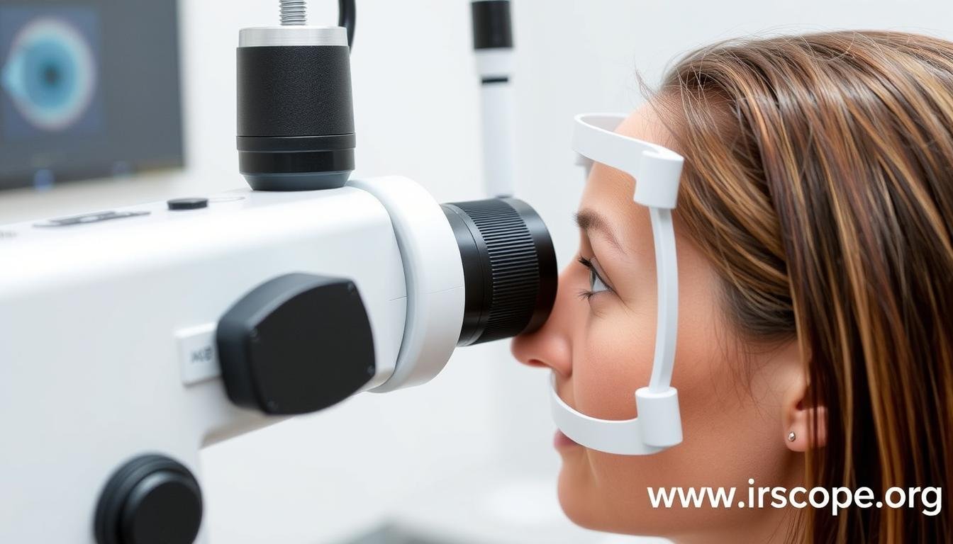 Modern Iridology Camera examining a patient's iris with detailed digital display
